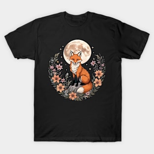 Witchy Moon Cottagecore Floral Fox Aesthetic Art T-Shirt